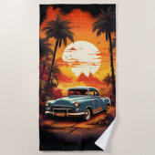 Vintage Car Sunset - Geschenk für Autoverliebhaber Strandtuch (Vorderseite)