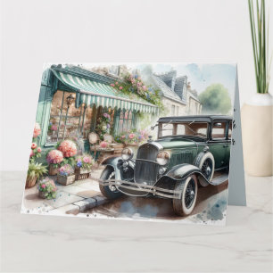 Vintage Car und Charme Blume Shop Karte
