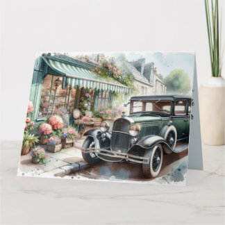 Vintage Car und Charme Blume Shop Karte