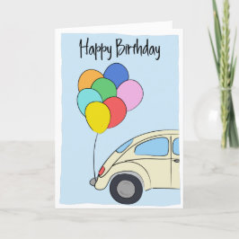 Vintage Car und farbenfrohe Balloons Zeichnend Geb Karte