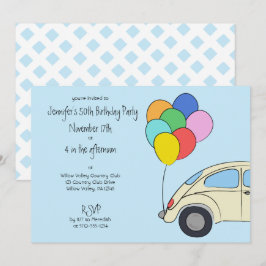 Vintage Car und farbenfrohe Balloons zum Geburtsta Einladung