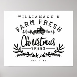 Vintage Car Weihnachtsbaum Lieferung Schwarz & Wei Poster