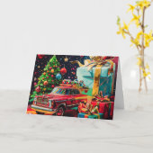 Vintage Car Weihnachtskarte Karte (Gelbe Blume)