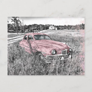 Vintage Car with Pink Accents Postkarte