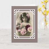 Vintage Card Kleines Mädchen mit Blume Karte (Gelbe Blume)
