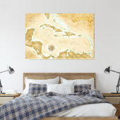 Vintage Caribbean Map Leinwanddruck (Insitu (Schlafzimmer))