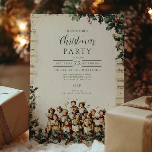 Vintage Carolers Frohe Weihnachten Einladung
