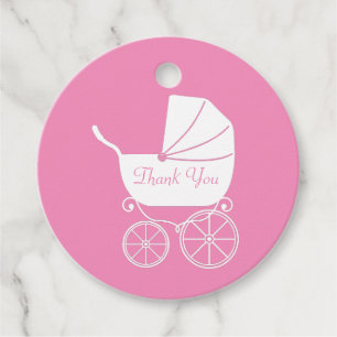 Vintage Carriage Baby Dusche Niedlich Pink Girl Geschenkanhänger