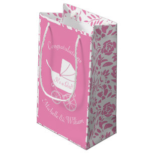 Vintage Carriage Baby Dusche Niedlich Pink Girl Kleine Geschenktüte