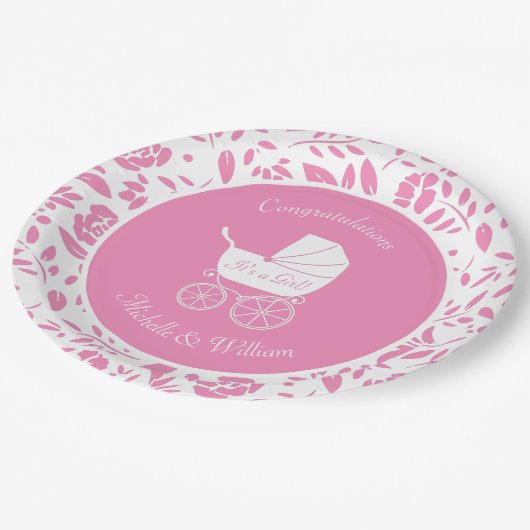 Vintage Carriage Baby-Dusche Pappteller (Schrägansicht)