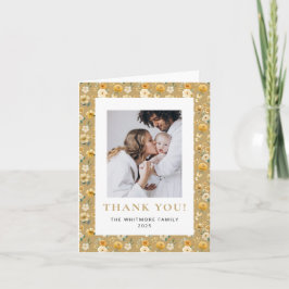 Vintage Carriage Taupe Floral Baby Thank You Card Dankeskarte