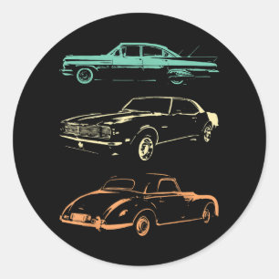 Vintage Cars - 80er & 90er Grafischer Retro Runder Aufkleber