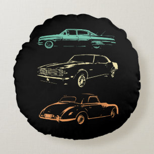 Vintage Cars - 80er & 90er Grafischer Retro Rundes Kissen