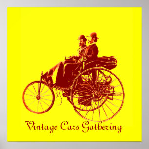 Vintage Cars Ansammlung, gelb braun Poster