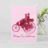 ViNTAGE CARS ANSAMMLUNG, goldrot fuchsienrosa Einladung (Stehend Vorderseite)