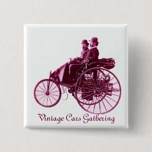 Vintage Cars Ansammlung, lila rosa violett weiß Button