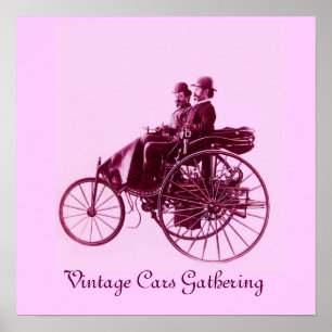 Vintage Cars Ansammlung, rosa Veilchen lila Poster