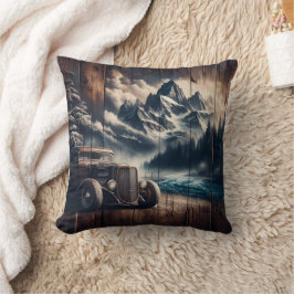 Vintage Cars by a Mountain River Landschaft Kissen