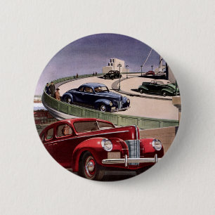 Vintage Cars, Classic Sedans Road Trip on Freeway Button