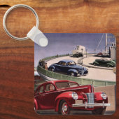Vintage Cars, Classic Sedans Road Trip on Freeway Schlüsselanhänger (Vorderseite)