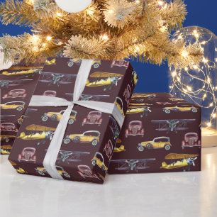 Vintage Cars Flugzeuge Zweig-Flugzeug Geschenkpapier