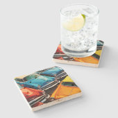 Vintage Cars Pattern Steinuntersetzer (Seitenansicht)