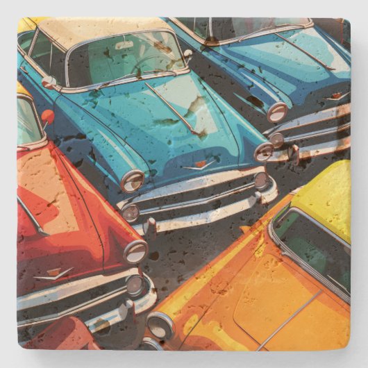 Vintage Cars Pattern Steinuntersetzer (Vorderseite)