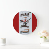VINTAGE CARS , Schwarz-weiß rot Große Wanduhr (Zuhause)