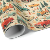 Vintage Cars Trucks Christmas Shoppers Geschenkpapier (Rolleneckpunkt)