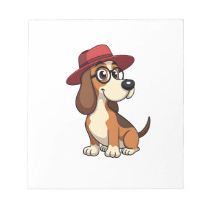 Vintage-Cartoon eines Basset Hounds mit roter Mütz Notizblock