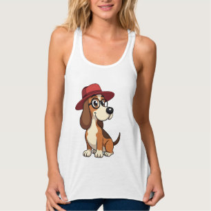 Vintage-Cartoon eines Basset Hounds mit roter Mütz Tank Top