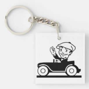 Vintage-Cartoon-Klassiker-Auto Retro-Comics Schwar Schlüsselanhänger