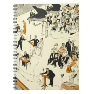 Vintage Cartoon-Radioprogramm-Musiker lustig Notizblock