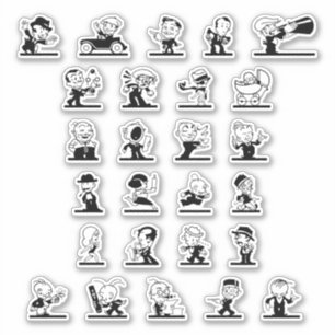 Vintage Cartoon Retro-Comicen in Schwarzweiß Aufkleber