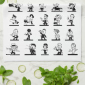 Vintage Cartoon Retro-Comicen in Schwarzweiß Geschirrtuch (Gefaltet)