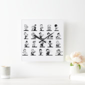 Vintage Cartoon Retro-Comicen in Schwarzweiß Quadratische Wanduhr (Zuhause)