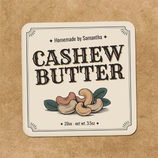 Vintage-Cashewnussbutter-Etikettenaufkleber Quadratischer Aufkleber