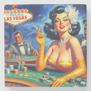 Vintage-Casino-Frau Steinuntersetzer