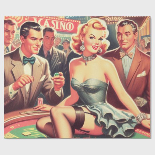 Vintage Casino Illustration Geschenkpapier (Flach)