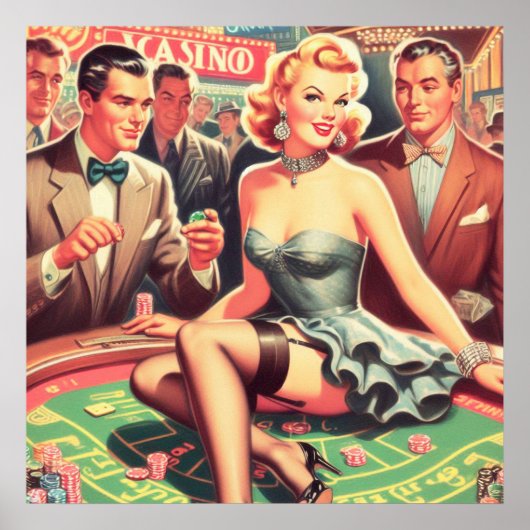 Vintage Casino Illustration Poster (Vorne)