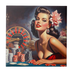 Vintage-Casino-Pin-Up-Illustration Fliese