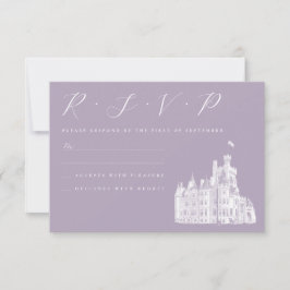 Vintage Castle Illustration Lavender Wedding RSVP Karte
