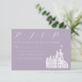Vintage Castle Illustration Lavender Wedding RSVP Karte (Stehend Vorderseite)