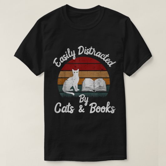 Vintage Cat and Book Lover Design T-Shirt (Design vorne)