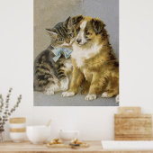 Vintage cat and dog intimate friendship poster (Küche)