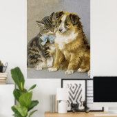 Vintage cat and dog intimate friendship poster (Heimbüro)
