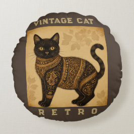 Vintage Cat, Antique Cat,and Motif Pattern  Rundes Kissen