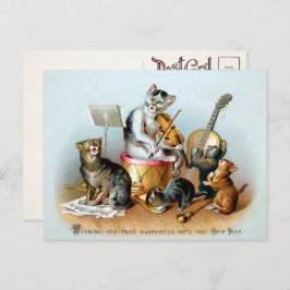 Vintage Cat Band New Year Postkarte