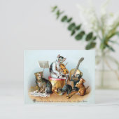 Vintage Cat Band New Year Postkarte (Stehend Vorderseite)