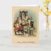 Vintage Cat Breakfast Weihnachtskarte Karte (Gelbe Blume)